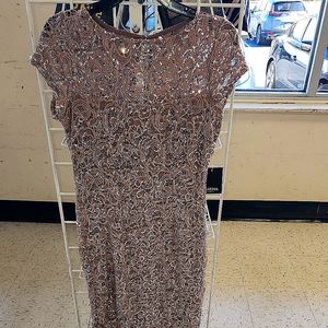 MARINA Sequin Lace Cap Sleeve Sheath Dress